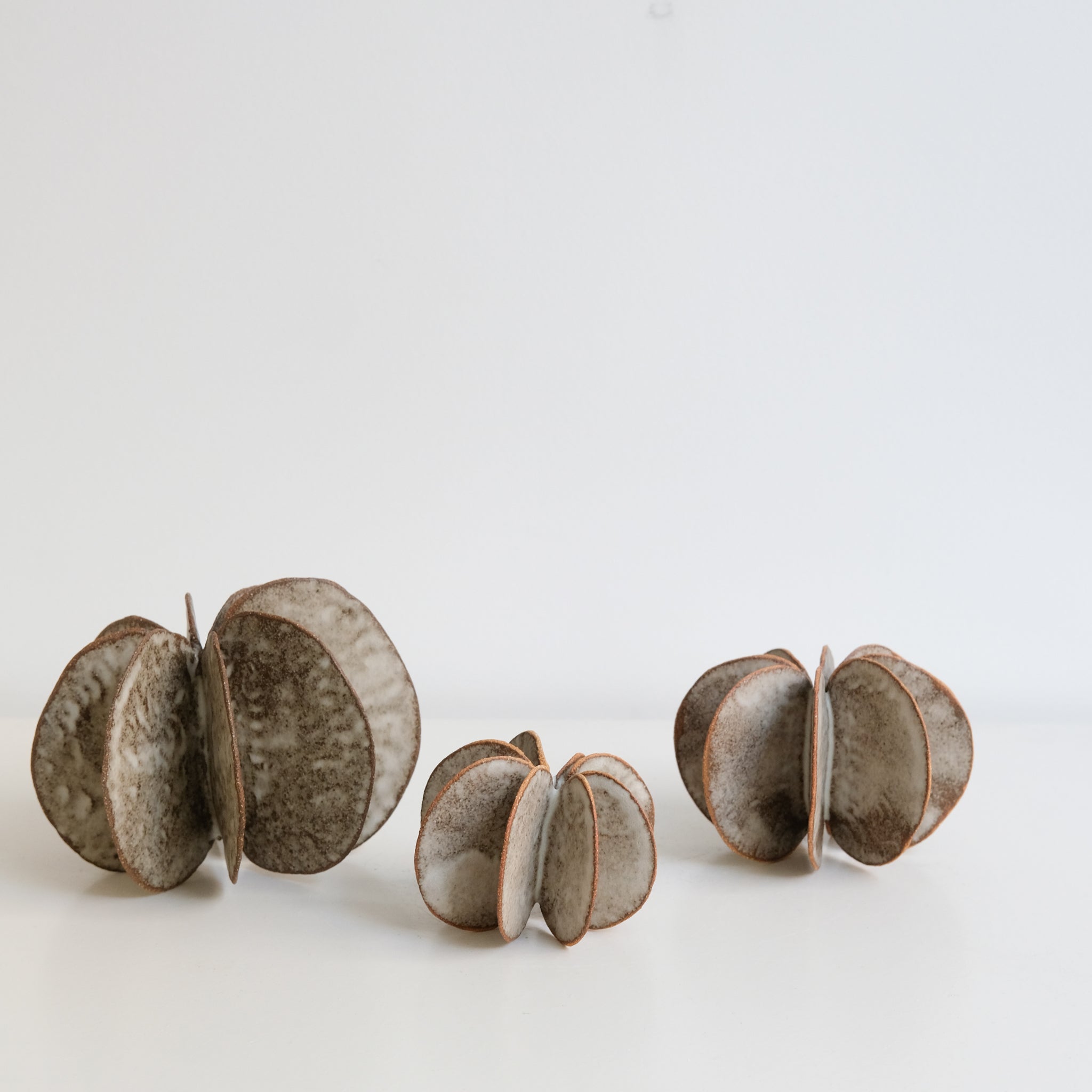 Objet Petale M en grès blanc D 10,8cm - brun mat de Motoko Saigo chez Brutal Ceramics
