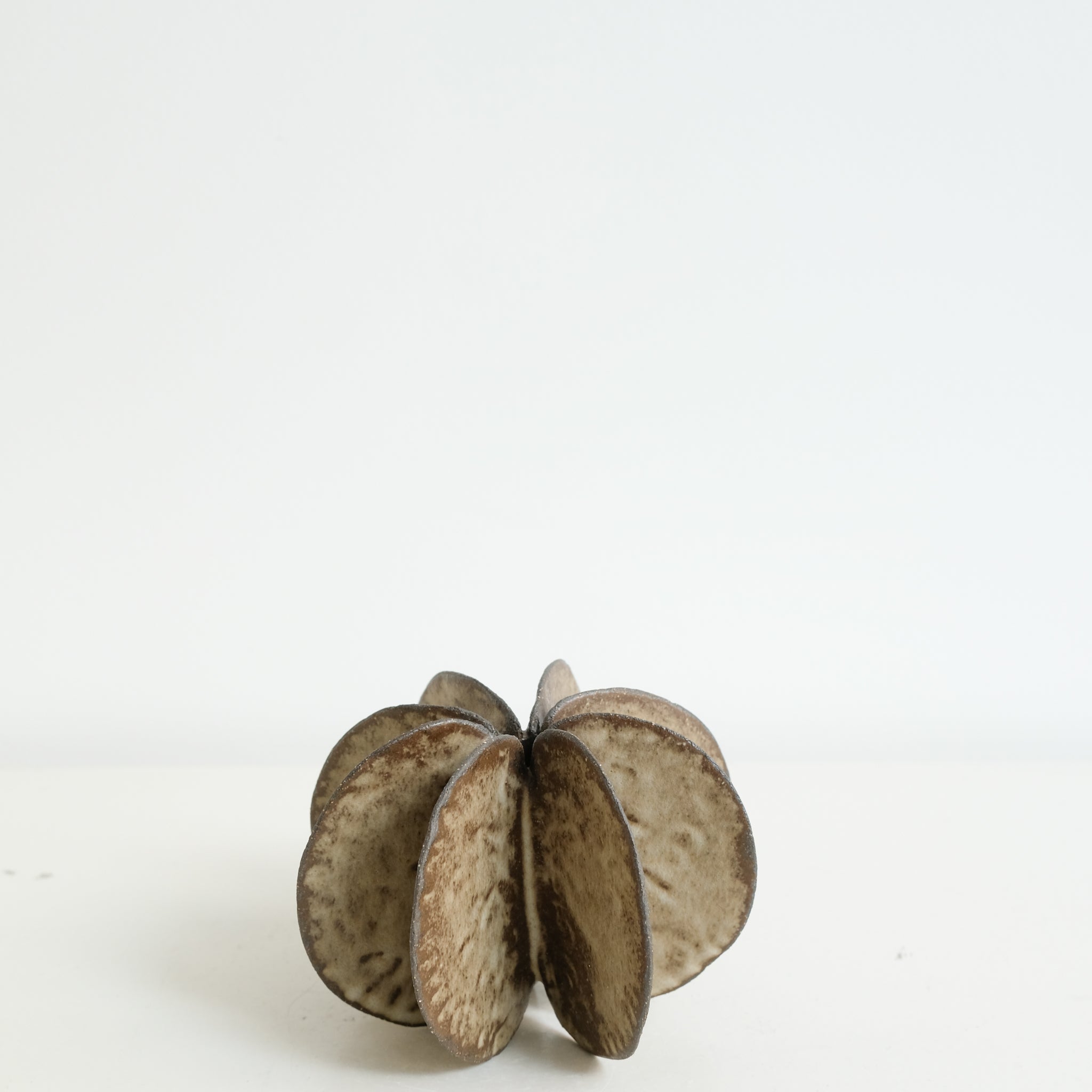 Objet Petale L en grès D 12cm - brun noir de Motoko Saigo chez Brutal Ceramics