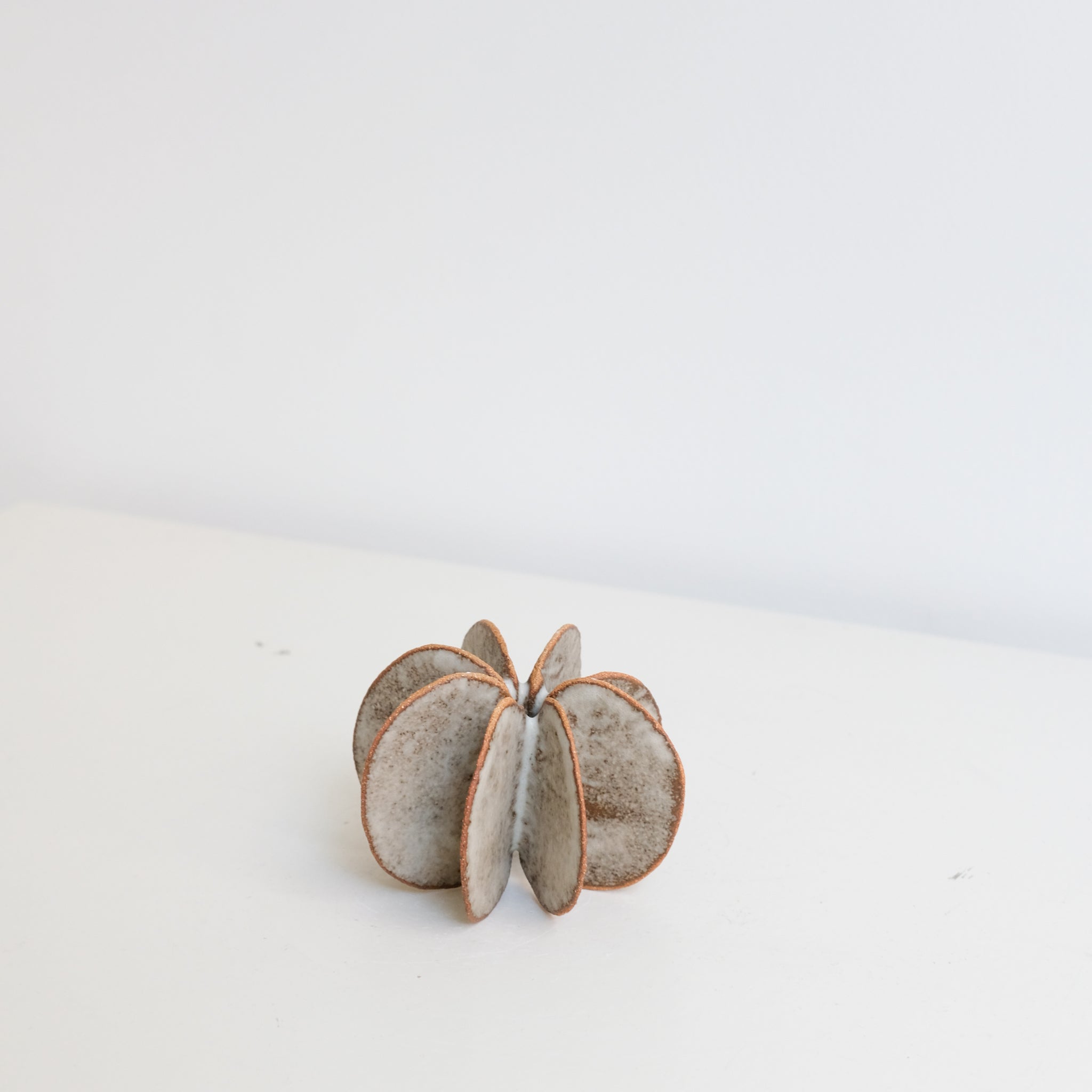 Objet Petale S en grès blanc D 9cm - brun mat de Motoko Saigo chez Brutal Ceramics