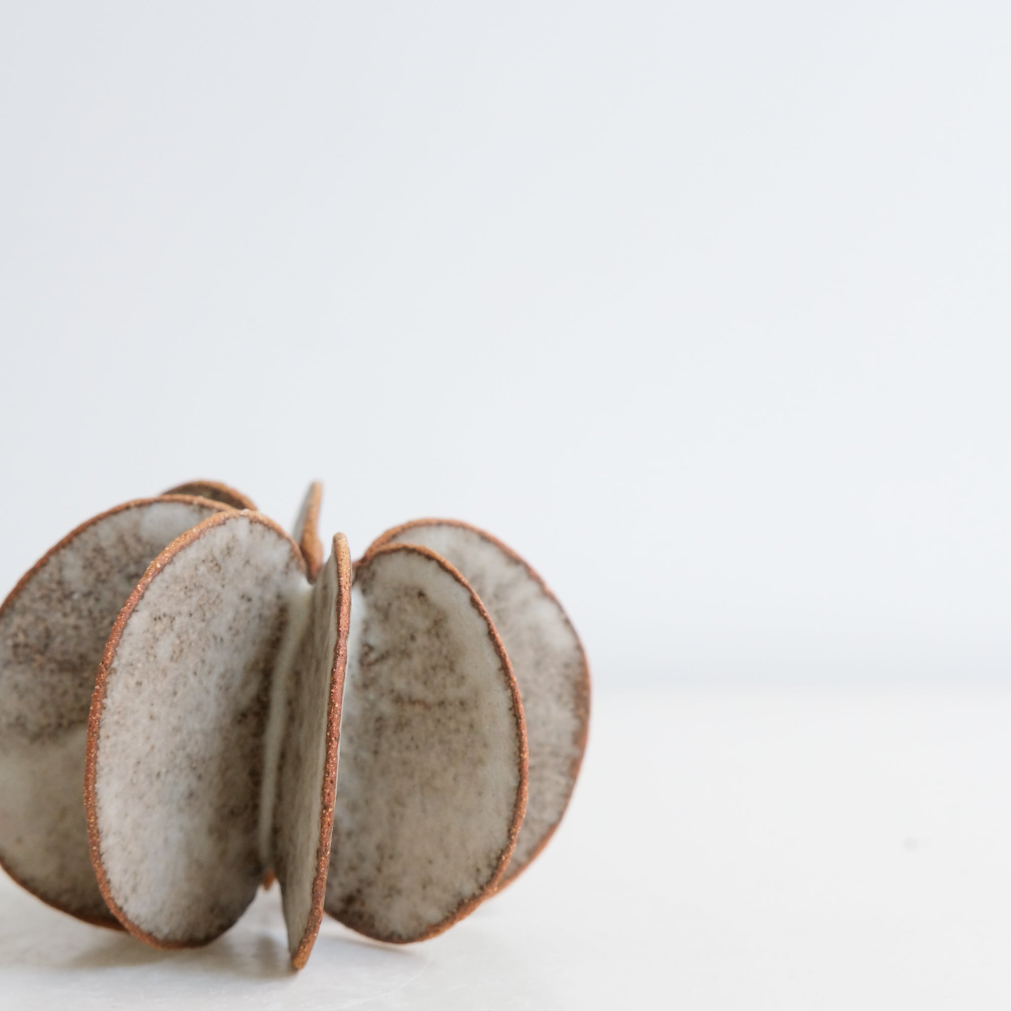 Objet Petale S en grès blanc D 9cm - brun mat de Motoko Saigo chez Brutal Ceramics