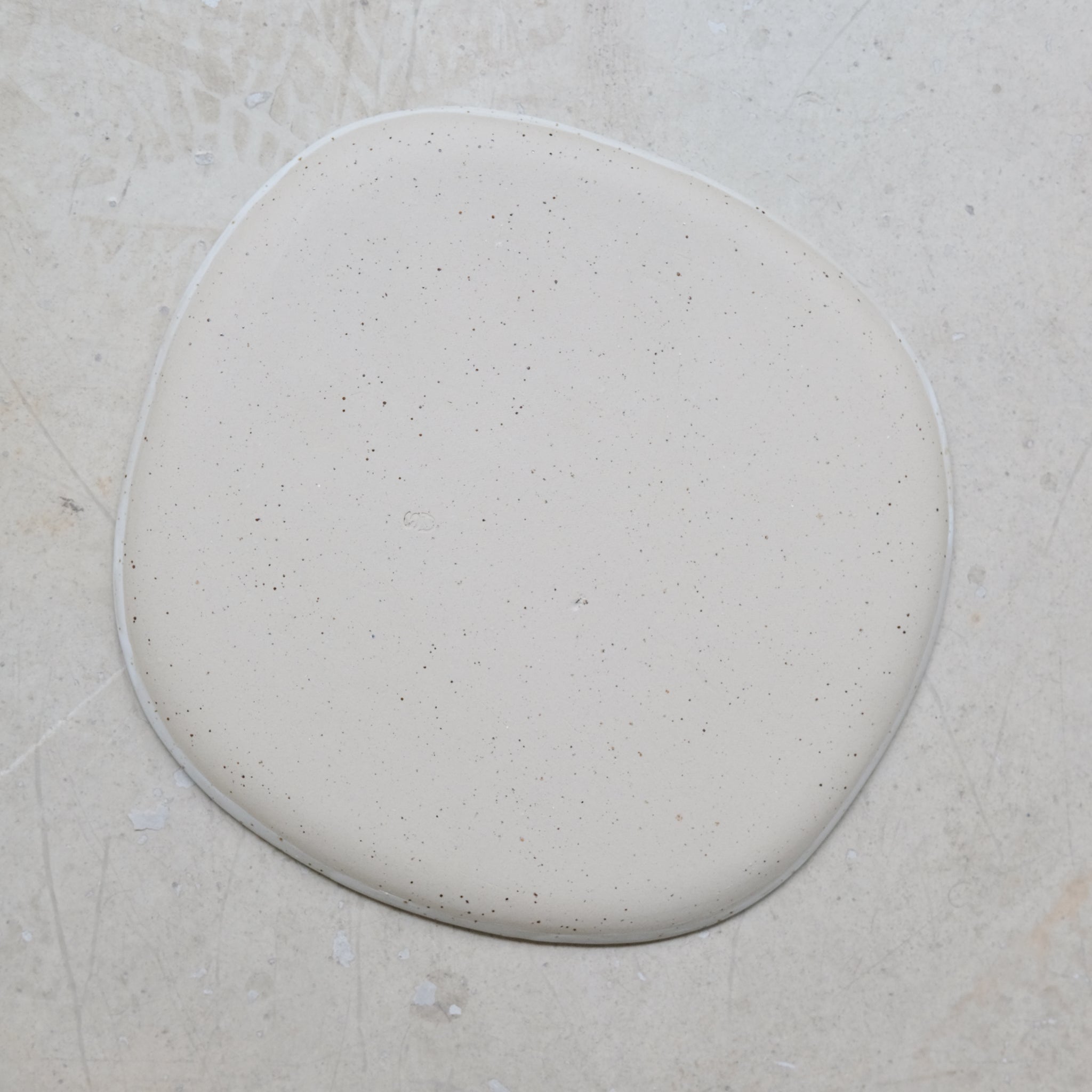 Assiette en grès pyrité D 27cm - blanc moucheté de Sonia Deleani chez Brutal Ceramics
