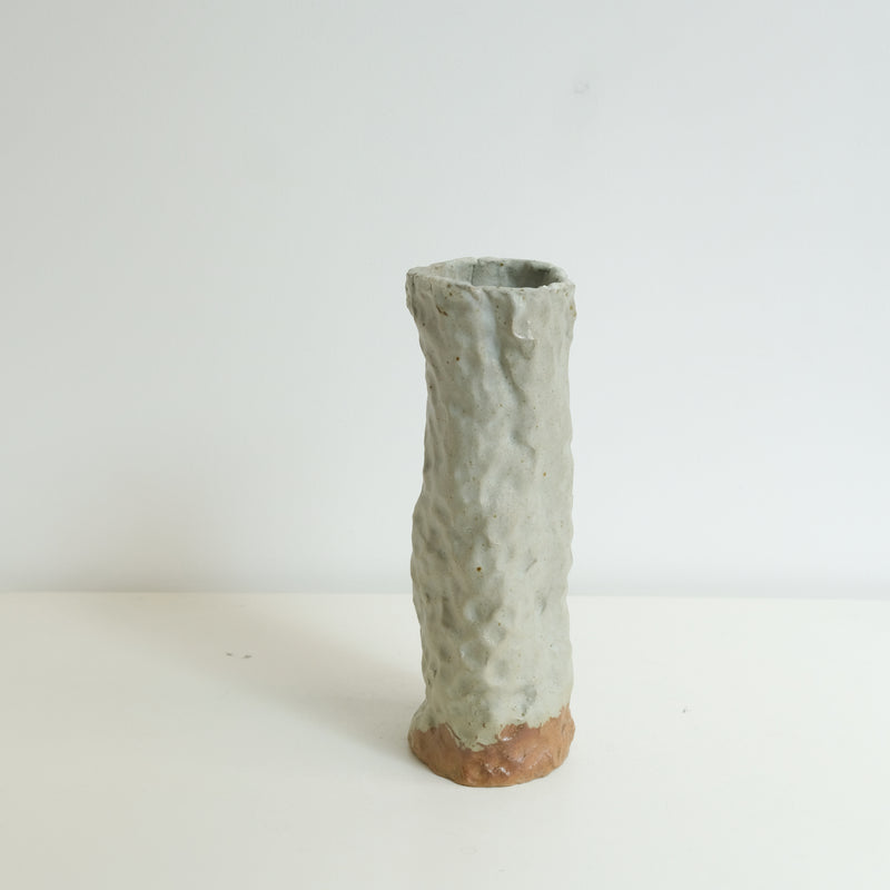 Vase 01 in stoneware H 24cm wood firing - Gray white