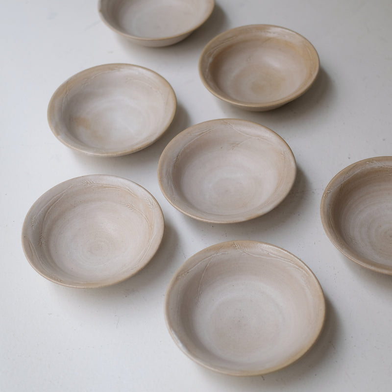 "Wheat ear" stoneware bowl, 15cm diameter - beige white