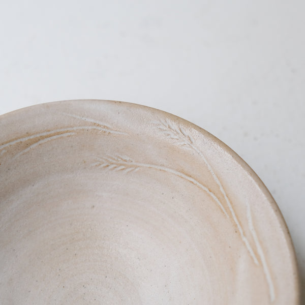 "Wheat ear" stoneware bowl, 15cm diameter - beige white