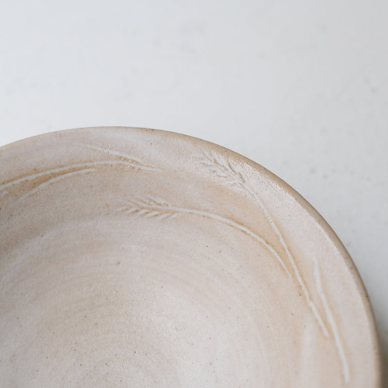 "Wheat ear" stoneware bowl, 15cm diameter - beige white