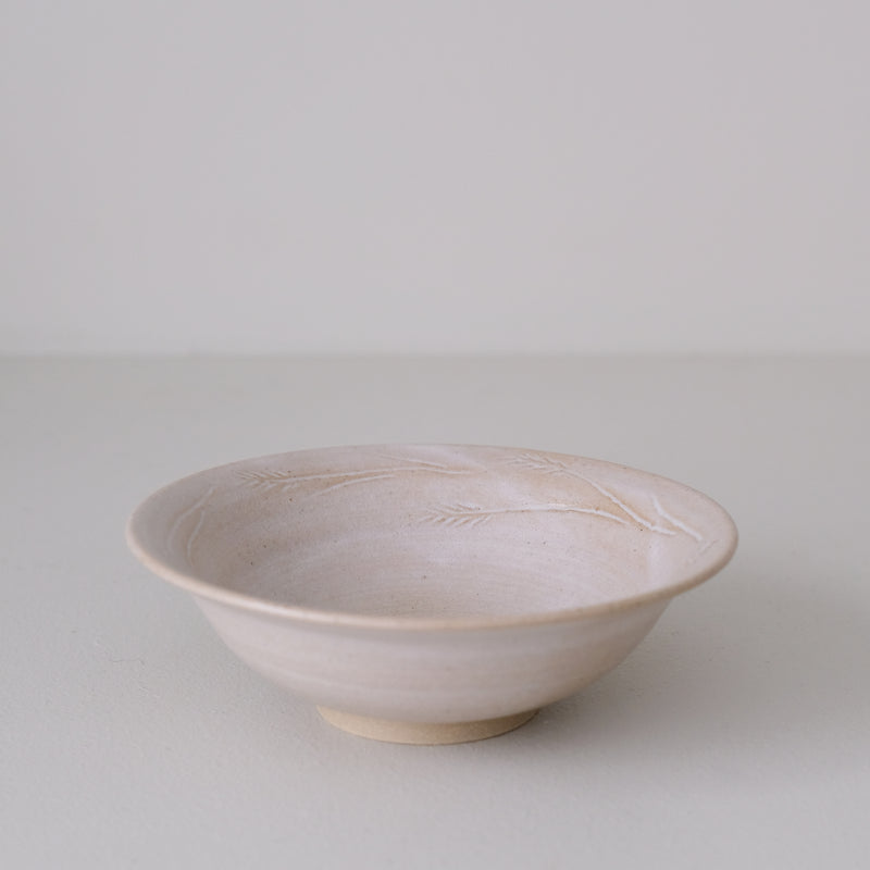 "Wheat ear" stoneware bowl, 15cm diameter - beige white