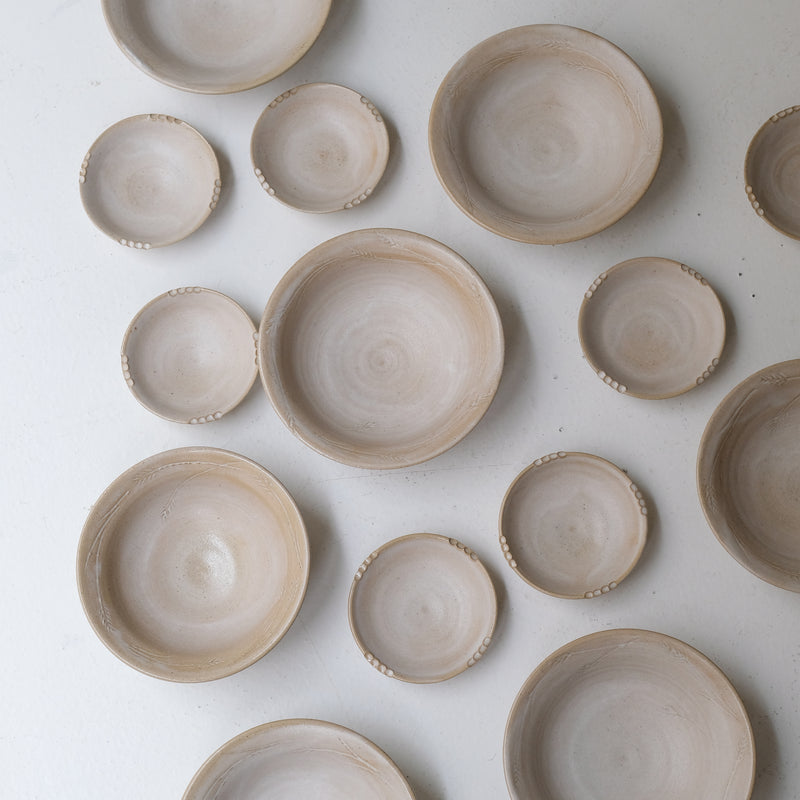 "Wheat ear" stoneware bowl, 15cm diameter - beige white
