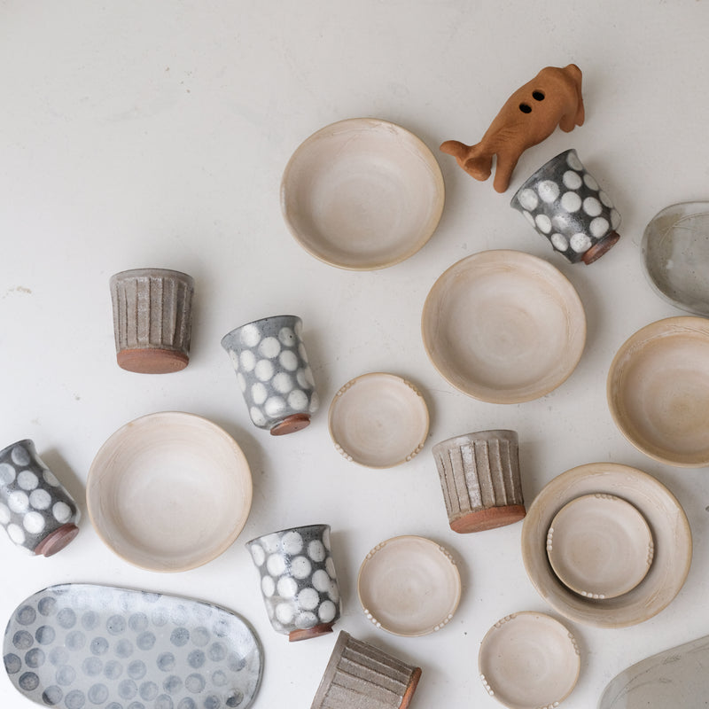 "Wheat ear" stoneware bowl, 15cm diameter - beige white