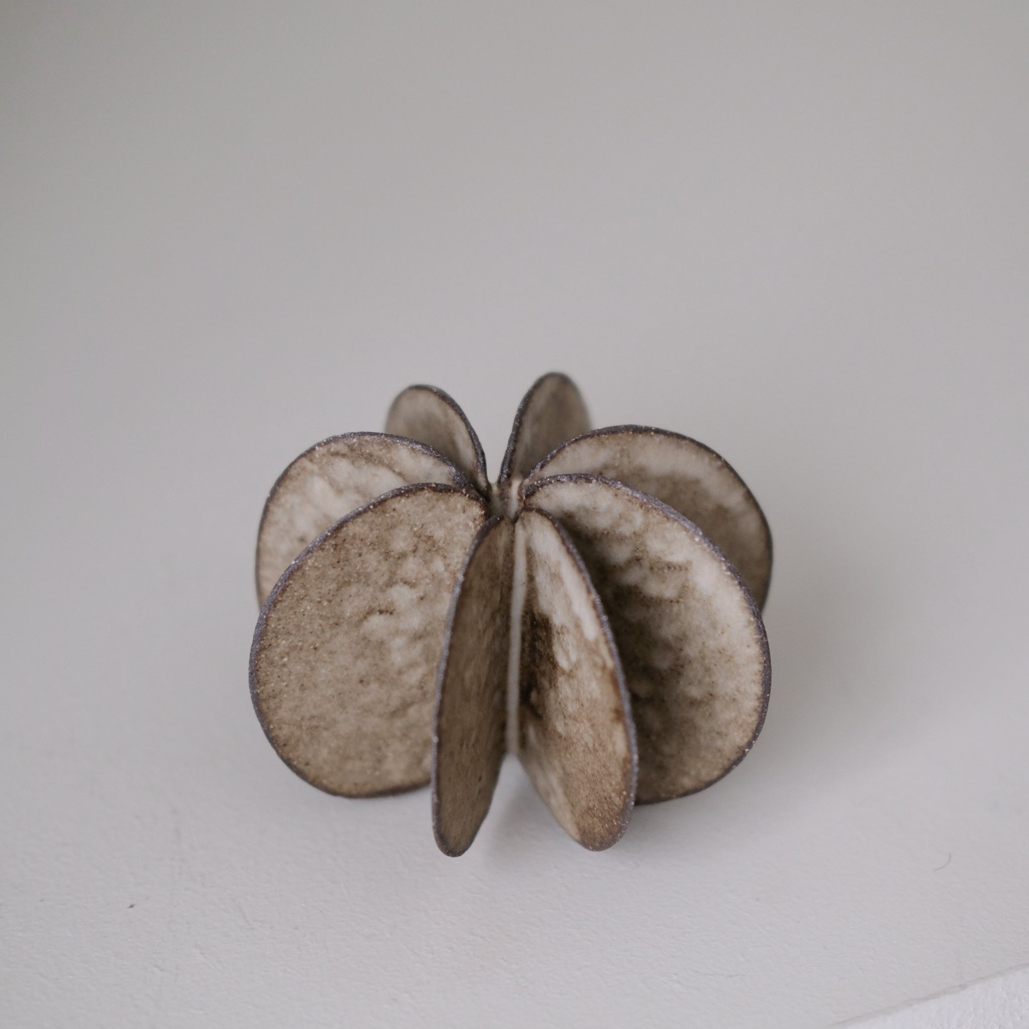 Objet Petale M en grès noir D 10,5cm - Brun foncé de Motoko Saigo chez Brutal Ceramics