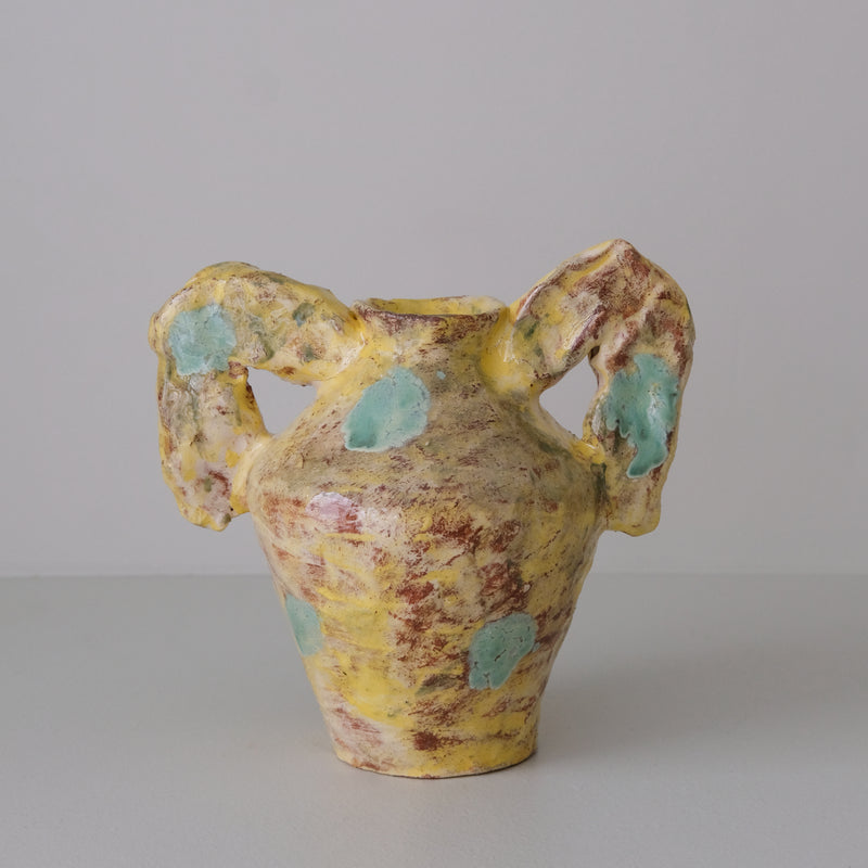 Vase 02 en faience H 21cm - jaune et vert de Samantha Kerdine pour Brutal Ceramics