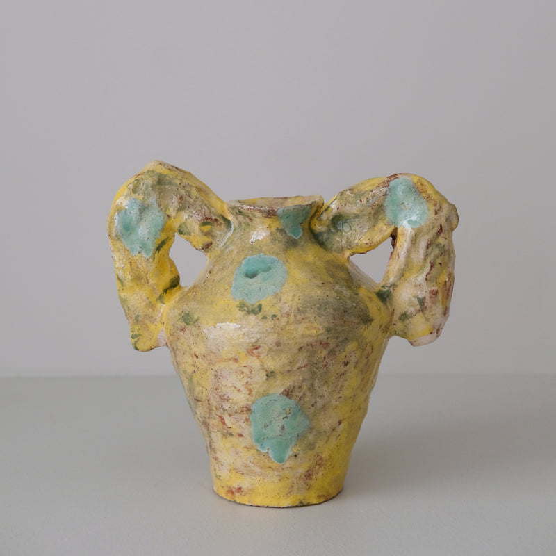 Vase 02 en faience H 21cm - jaune et vert de Samantha Kerdine pour Brutal Ceramics