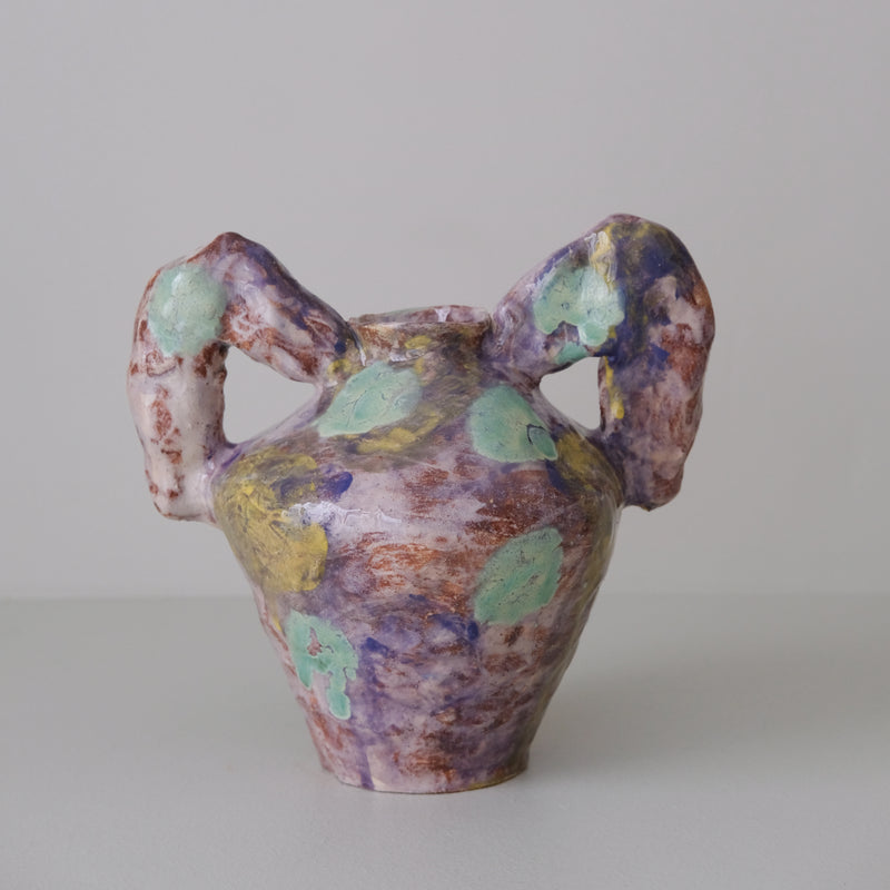 Vase 03 en faience H 21cm - violet foncé et vert de Samantha Kerdine pour Brutal Ceramics