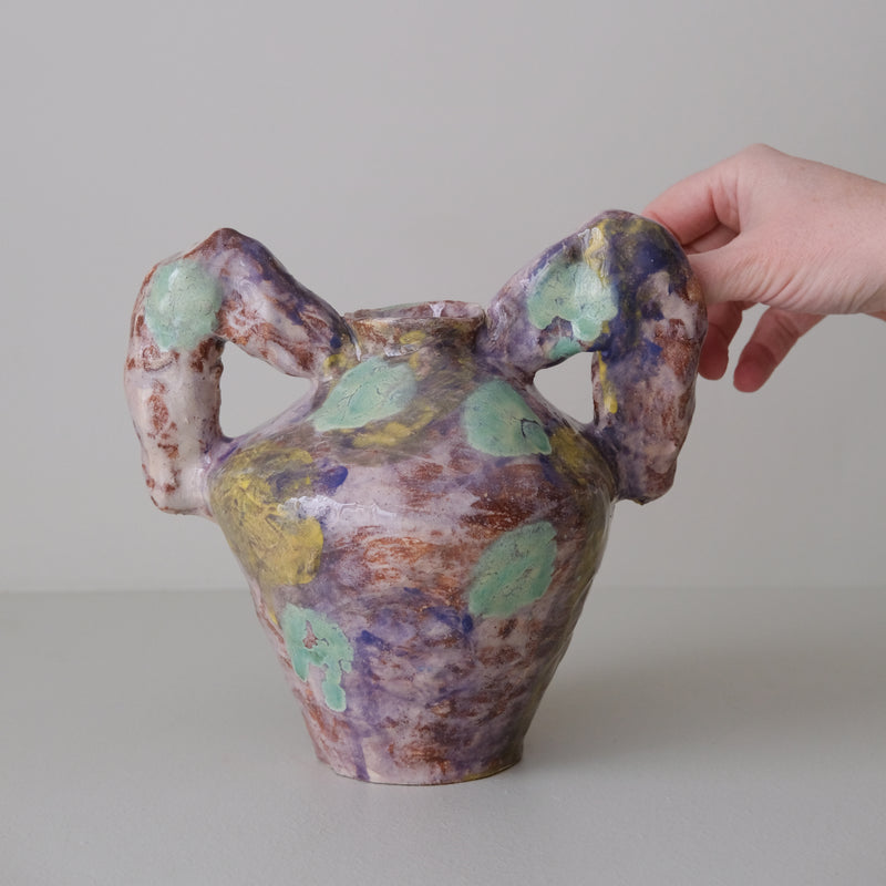 Vase 03 en faience H 21cm - violet foncé et vert de Samantha Kerdine pour Brutal Ceramics