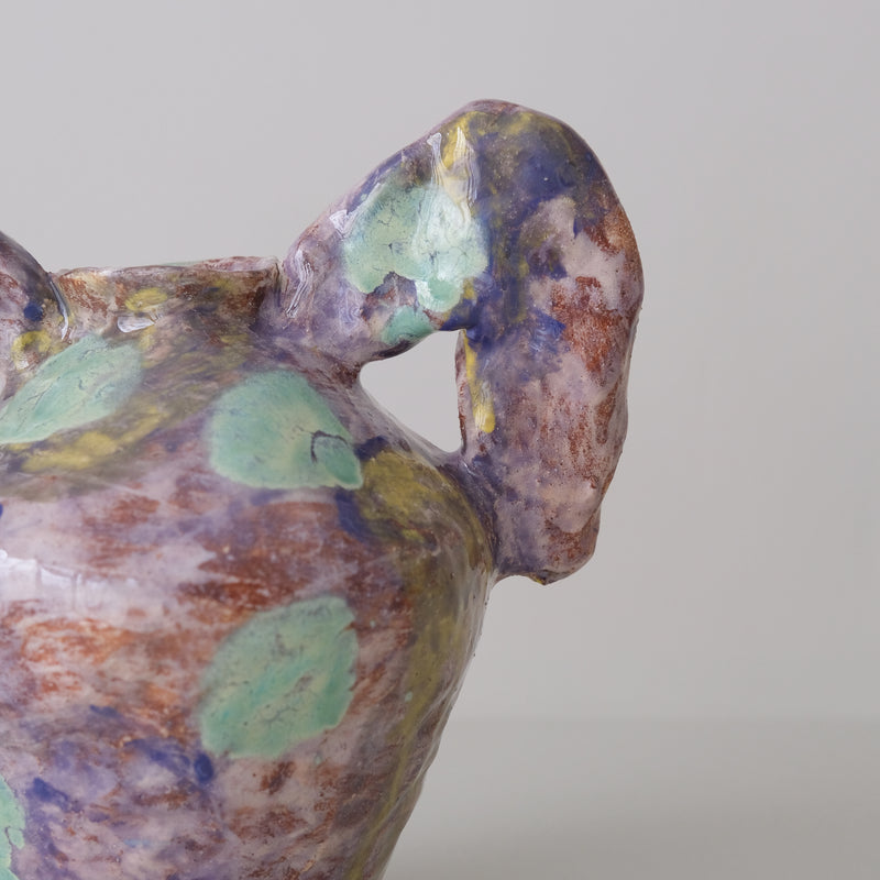 Vase 03 en faience H 21cm - violet foncé et vert de Samantha Kerdine pour Brutal Ceramics