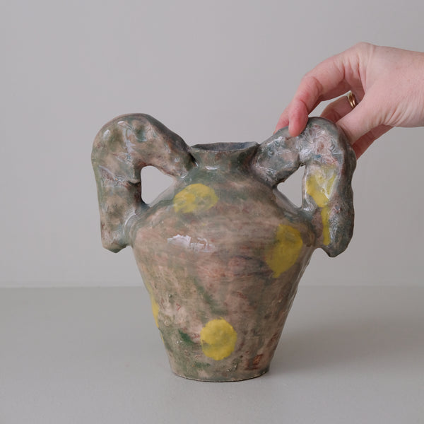 Vase 04 en faience H 21cm - vert violet et jaune de Samantha Kerdine pour Brutal Ceramics