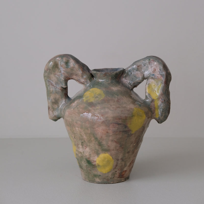 Vase 04 en faience H 21cm - vert violet et jaune de Samantha Kerdine pour Brutal Ceramics