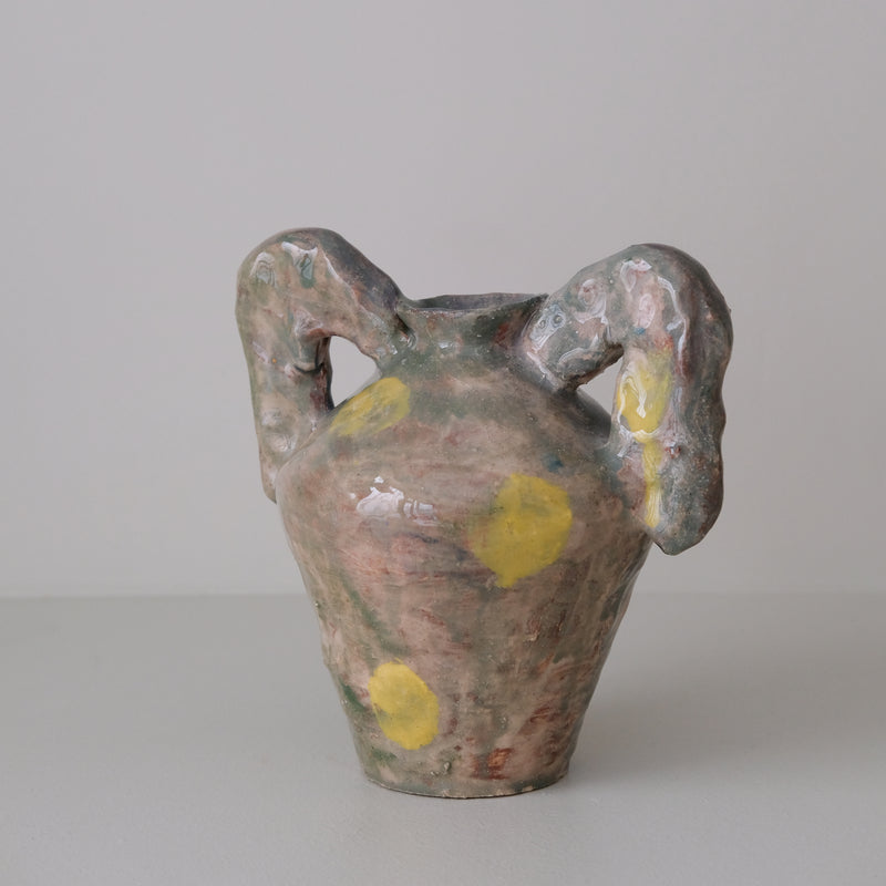 Vase 04 en faience H 21cm - vert violet et jaune de Samantha Kerdine pour Brutal Ceramics