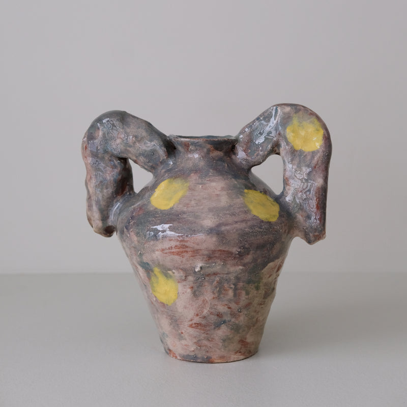 Vase 04 en faience H 21cm - vert violet et jaune de Samantha Kerdine pour Brutal Ceramics