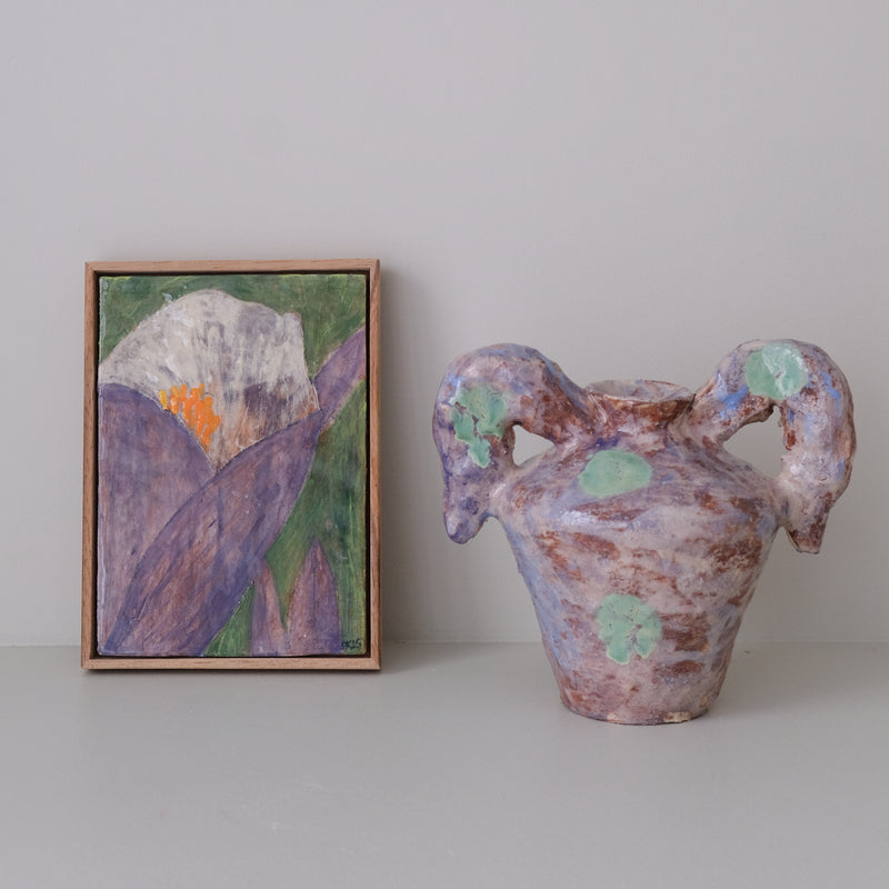 Vase 01 en faience H 21cm - violet et vert de Samantha Kerdine pour Brutal Ceramics