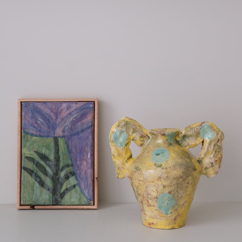 Vase 02 en faience H 21cm - jaune et vert de Samantha Kerdine pour Brutal Ceramics