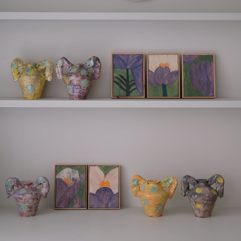 Vase 04 en faience H 21cm - vert violet et jaune de Samantha Kerdine pour Brutal Ceramics