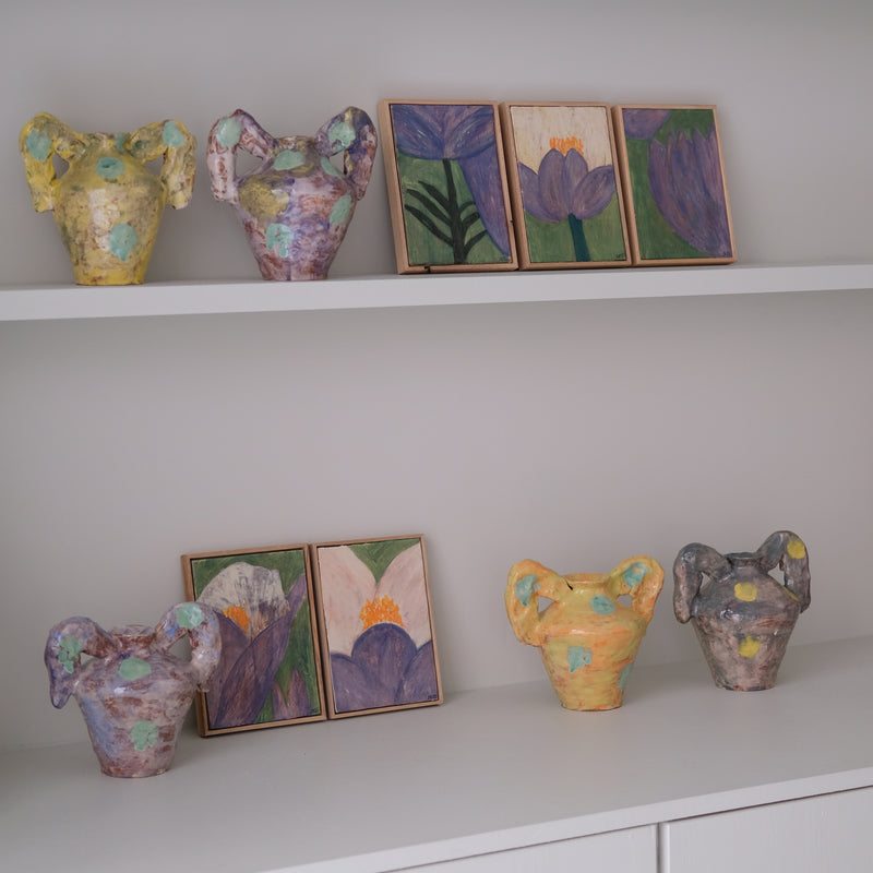 Vase 03 en faience H 21cm - violet foncé et vert de Samantha Kerdine pour Brutal Ceramics