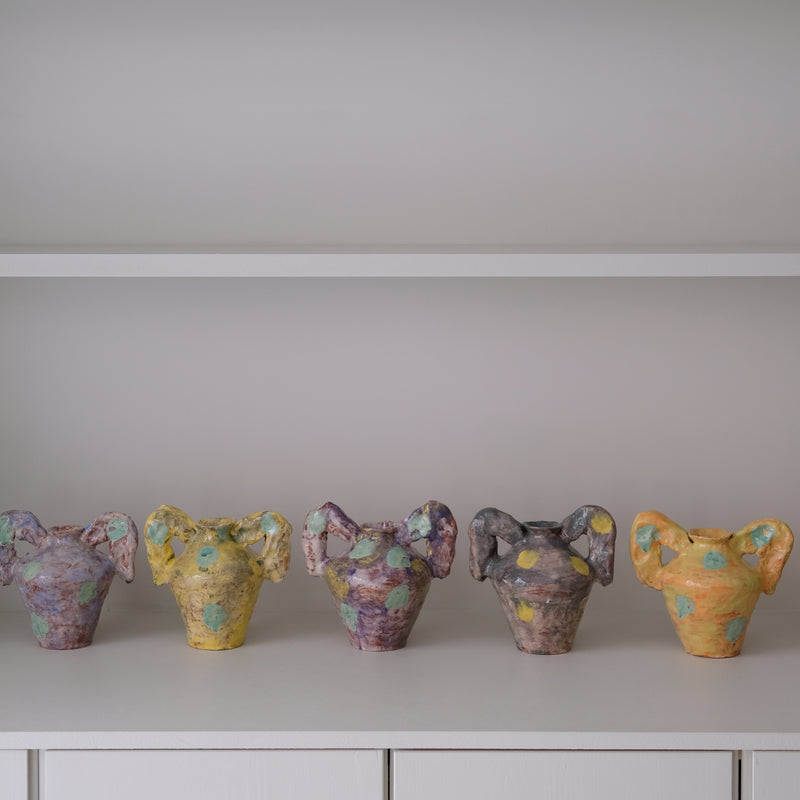 Vase 01 en faience H 21cm - violet et vert de Samantha Kerdine pour Brutal Ceramics