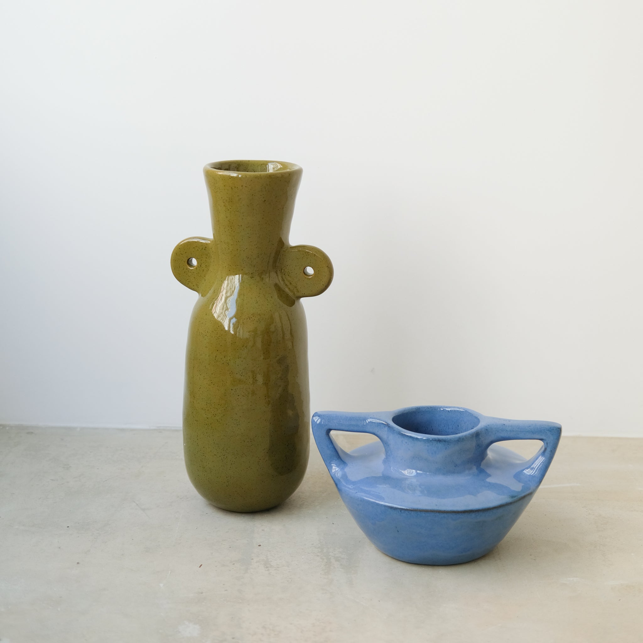 Vase 02 in stoneware, shiny khaki by Jade Paton at Brutal Ceramics