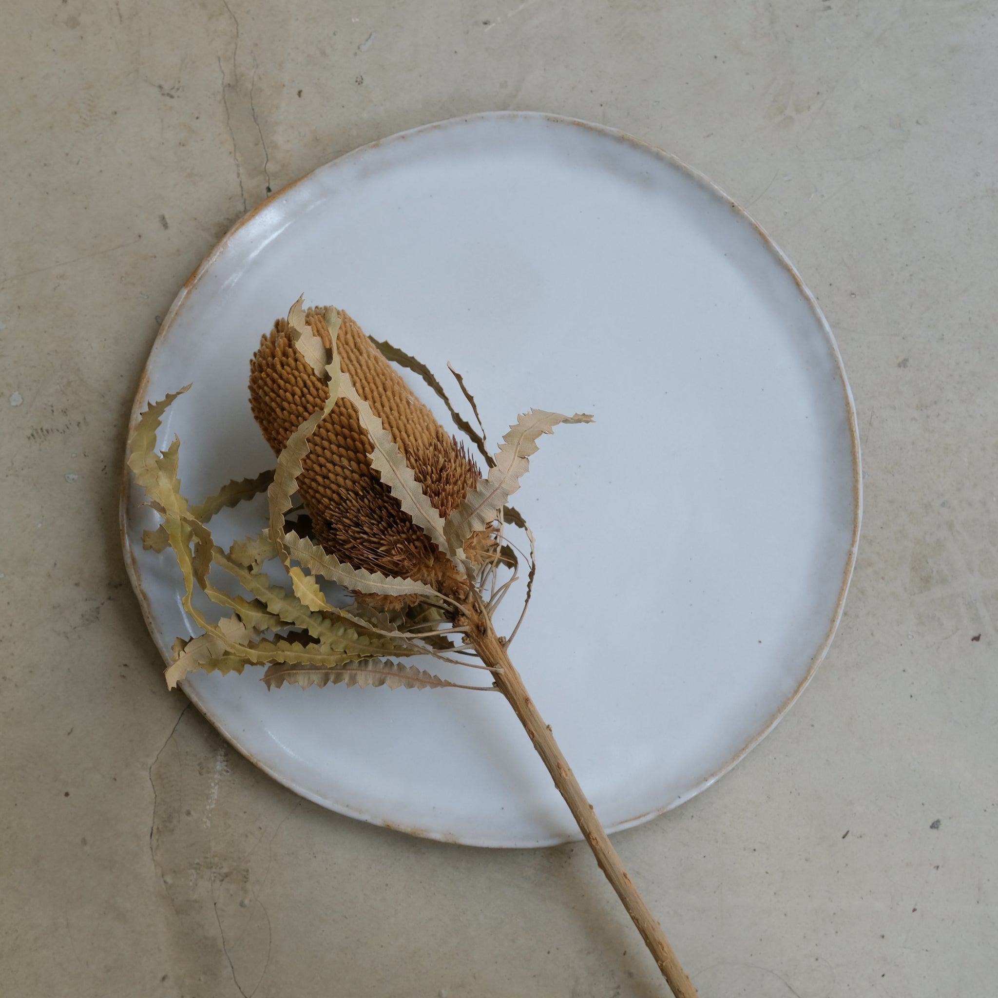 Plateau en grès beige, Blanc brillant de Lola Moreau chez Brutal Ceramics